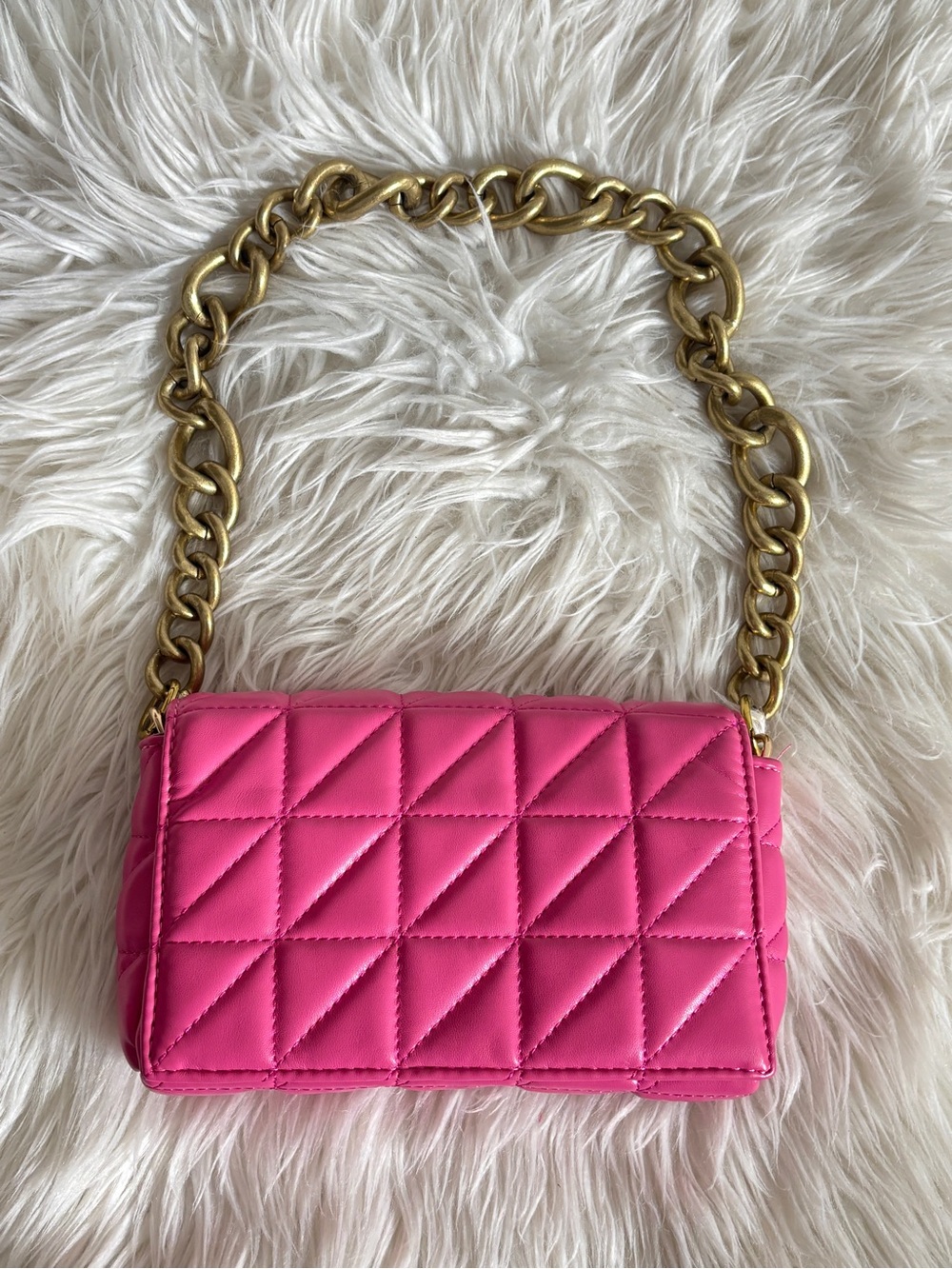 Hot Pink Quilted Gold Chain Shoulder Bag